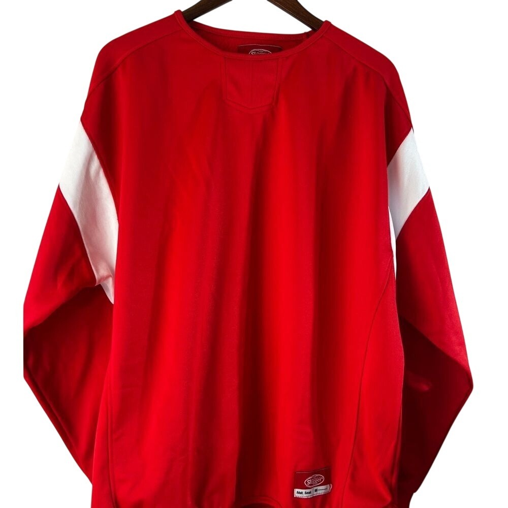 Louisville Slugger Mens Red White Baseball Warm-Up Pullover Jacket Small